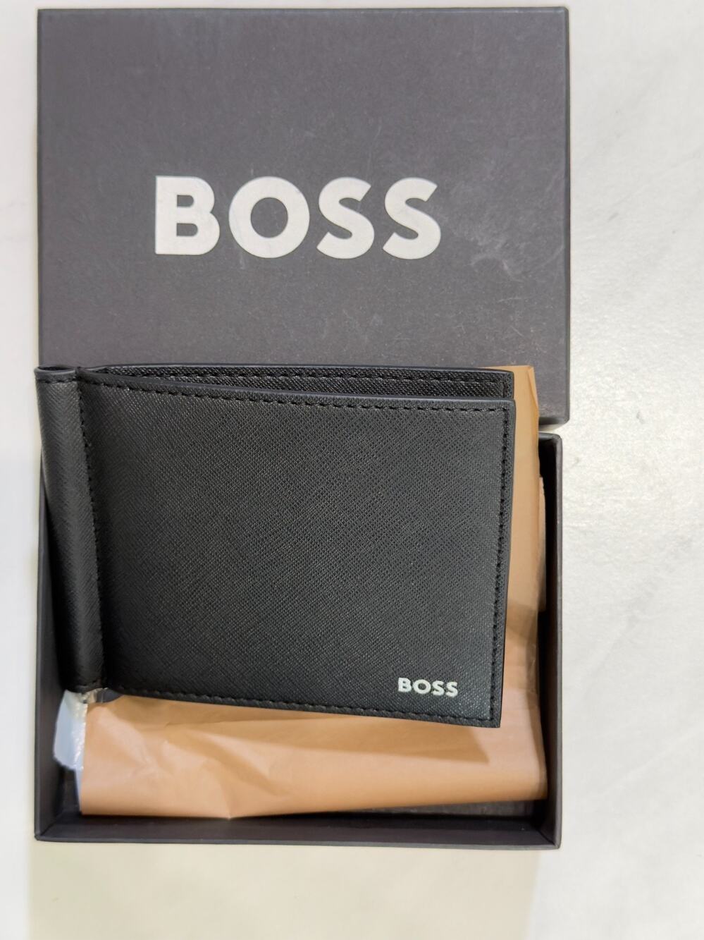 NWT BOSS Structured Folding Wallet w/ Money Clip, Black, $120 MSRP